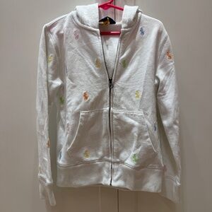 Polo Ralph Lauren Girls White Zip Hoodie w/ Multicolor Pony Logos